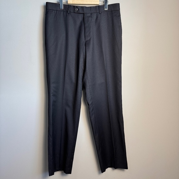 HUGO BOSS Men's 42R‎ Textured Line Wool Dress Pant Black Formal Prom Lined - Picture 1 of 13
